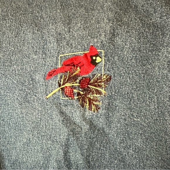 Vintage Holiday Lodge Embroidered Beaded Cardinals Button Jean Jacket Sz XL - Picture 9 of 11